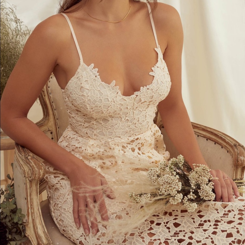 Lace A Line buttercream midi dress